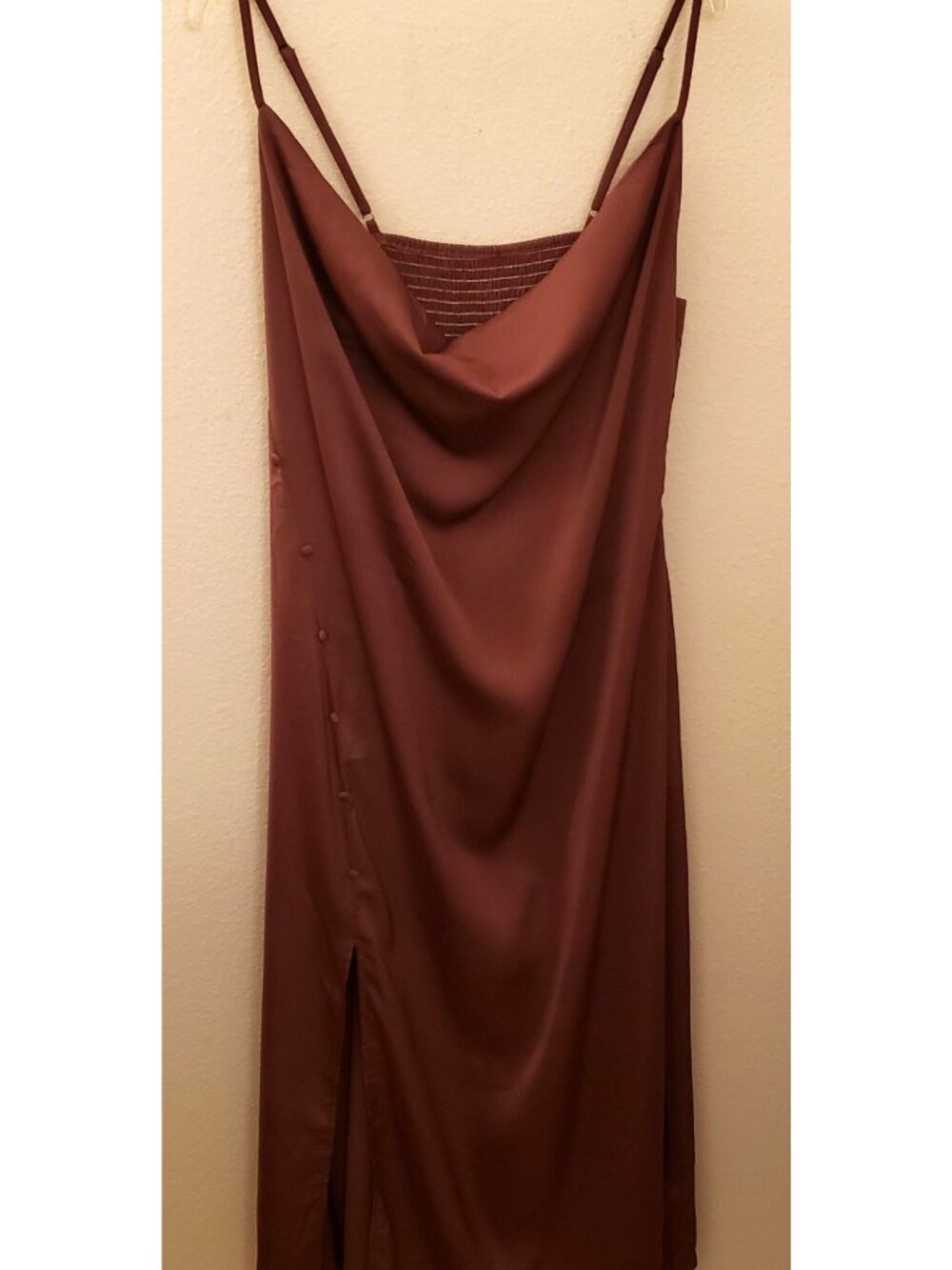 Cider Chocolate Brown Matte Satin Maxi Dress with Side Slit Size 2X NWT